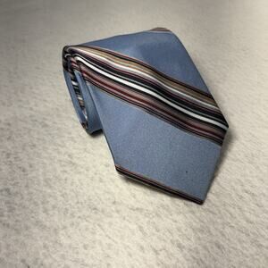 Vintage Johnny Carson Men's Necktie Blue Striped 100% Polyester Made in USA 53"